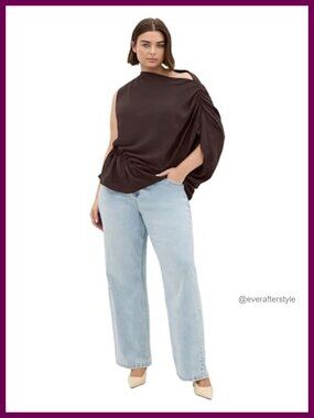 City Chic Plus Size Ariel Top Asymmetrical Neckline Crinkle Fabric